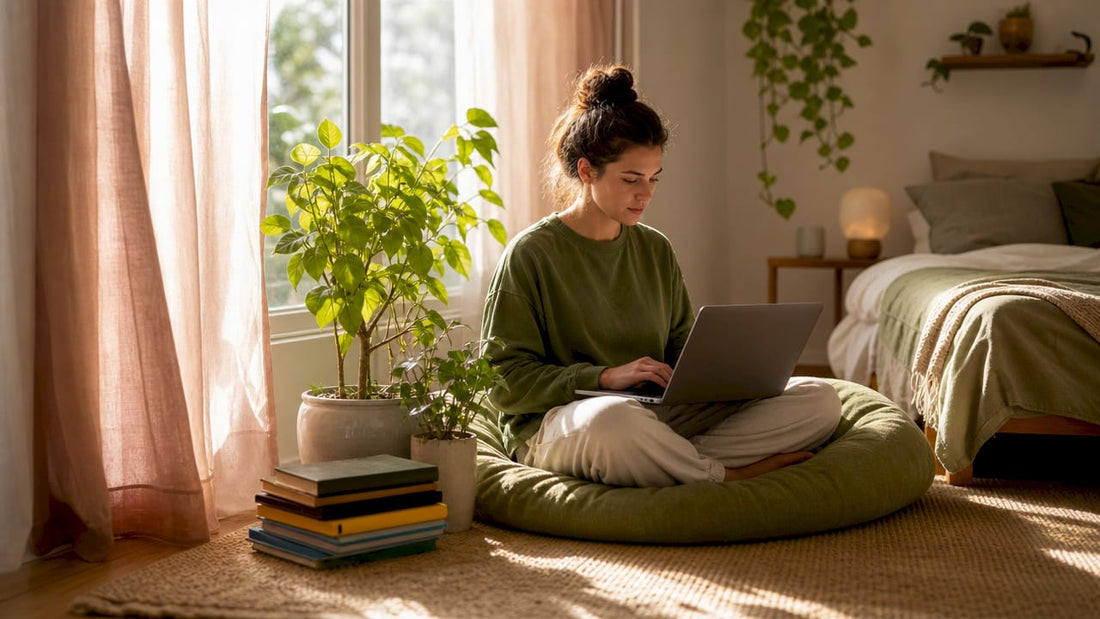 Remote worker using bedroom desk with laptop