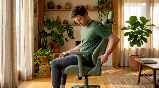 Man adjusting recline on gaming chair