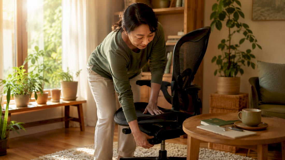 Woman adjusting sinking home office chair