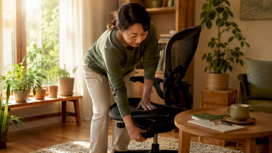 Woman adjusting sinking home office chair