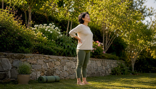 Woman practicing postural correction at home