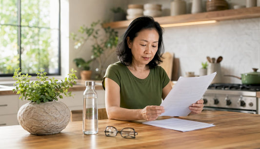 Woman correcting posture at home desk