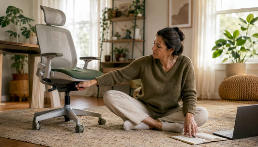 Woman adjusting home office chair for hip comfort