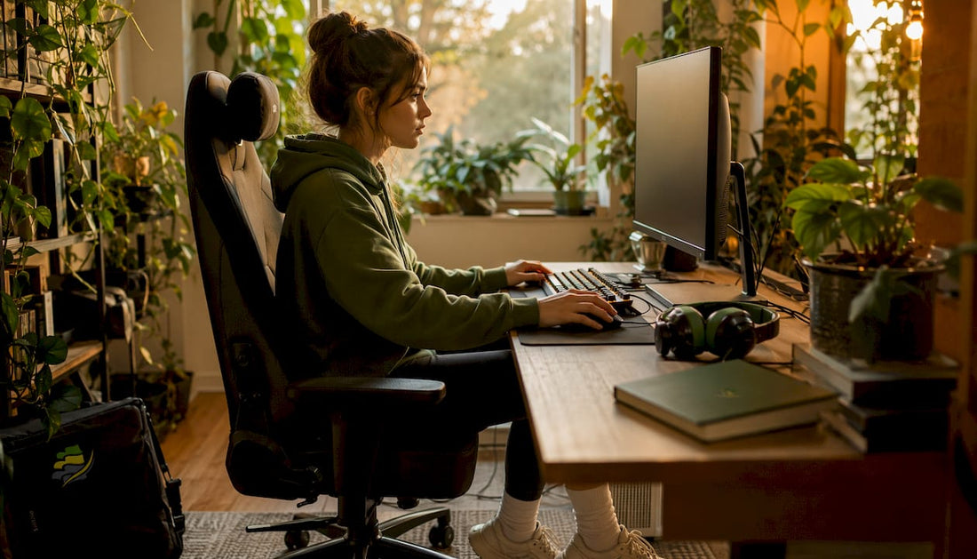 Gamer seated with ergonomic posture in gaming room