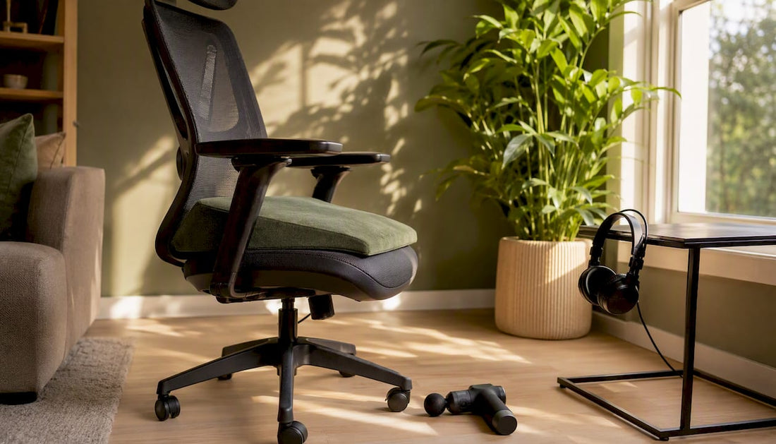 Ergonomic chair with cushion and massage device